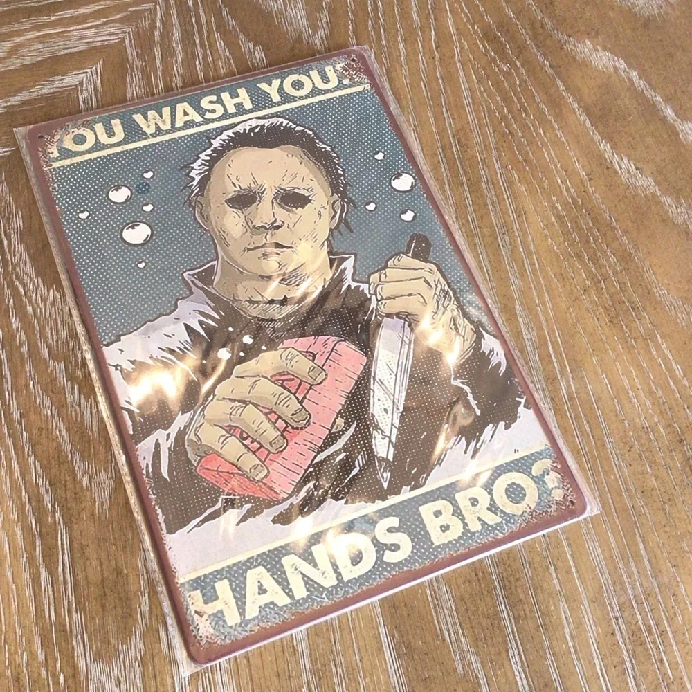 Halloween Horror Michael Myers Metal Tin Wash Your Hands Bro Bathroom Sign